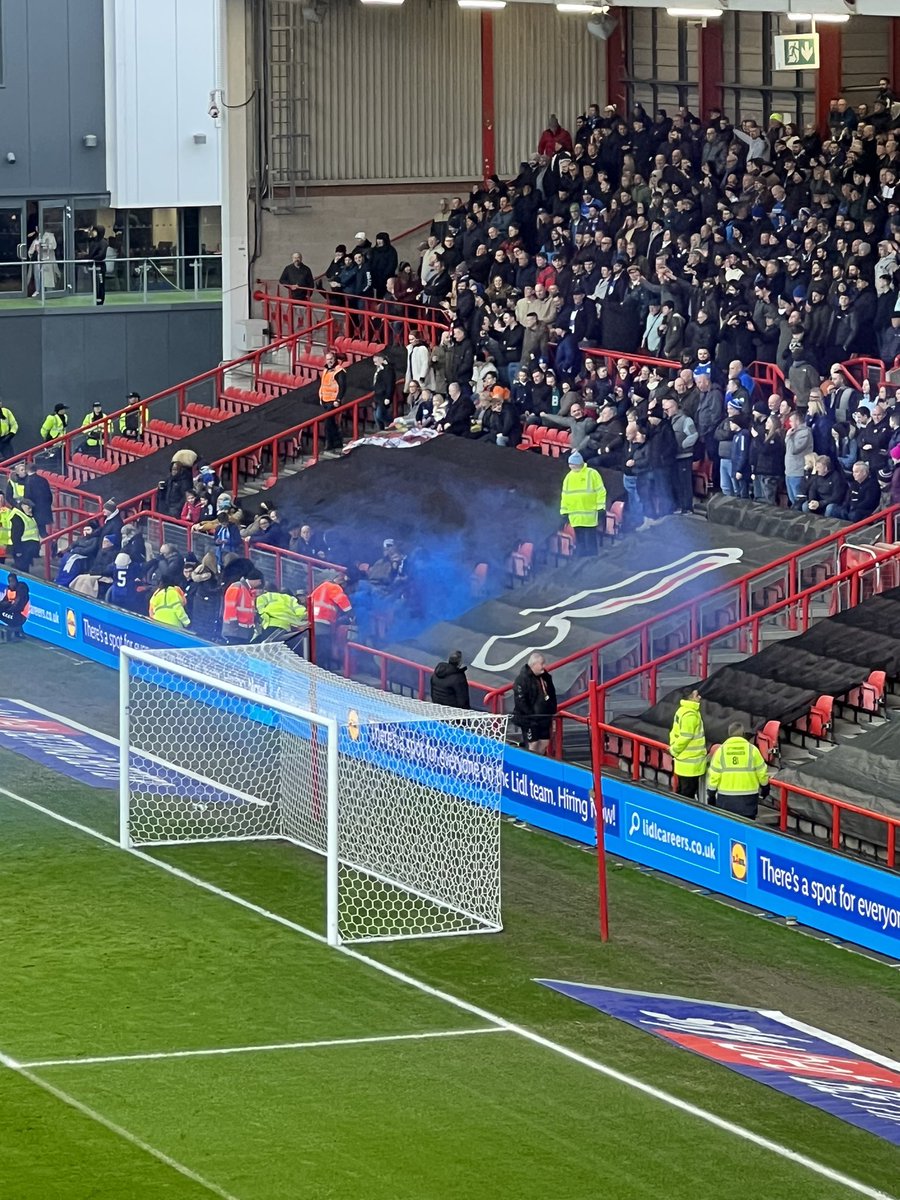 BS3Rob's tweet image. There's losing away and then there's Birmingham losing away celebrating scoring a penalty at 2-0 down with a flare that doesn't reach the pitch and lands in their own wheelchair section.