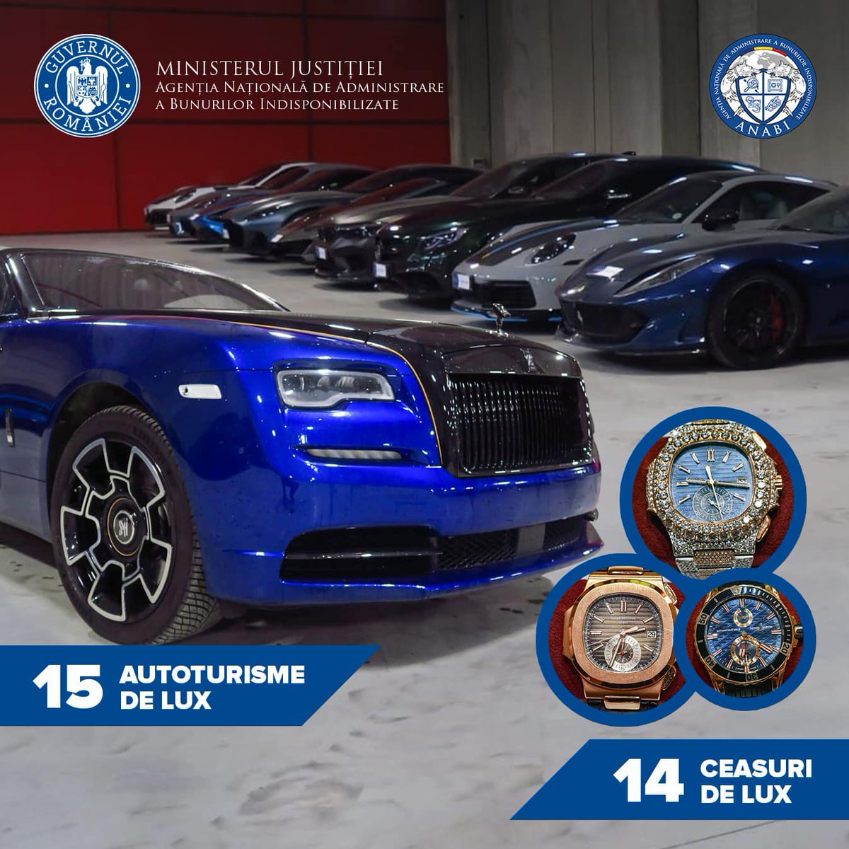 agerpres's tweet photo. Autoturisme, ceasuri de lux şi sume de bani în valoare de 18 milioane lei, preluate de #ANABI în dosarul fraţilor Tate https://t.co/h9e6YNemfm https://t.co/GC42mwUEvb