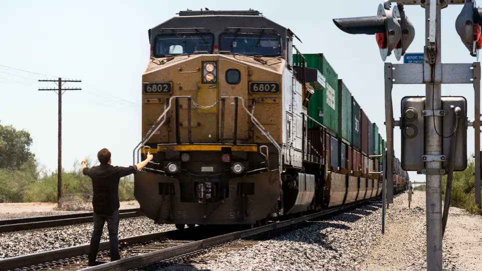 TheOnion's tweet photo. Report: Trying To Hug Oncoming Train Still Leading Cause Of Death For Nation’s Idiots https://t.co/W6bRYSBDA4 https://t.co/rnYCJgploF