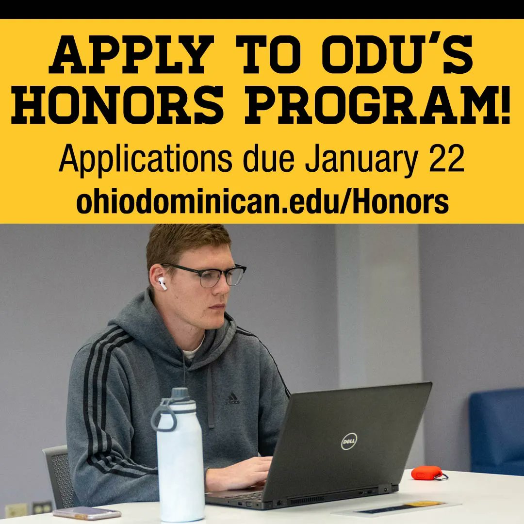 Looking to express your creativity, deepen your understanding of significant issues, and have the opportunity to earn more scholarship money? The deadline to apply for Ohio Dominican's Honors Program January 22nd! 

View requirements and apply at ohiodominican.edu/Honors