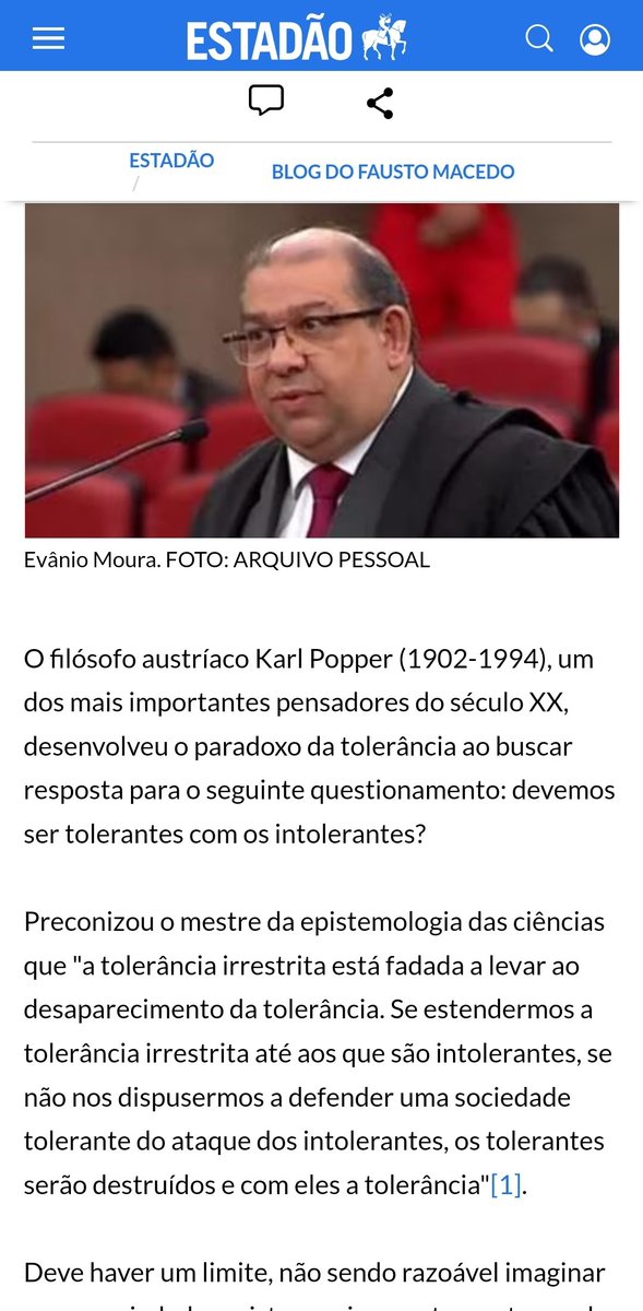MouraEvanio's tweet photo. Artigo publicado hoje no blog de Fausto Macedo no Estadão. Comento sobre os atos golpistas, a necessidade do combate ao discurso de ódio e de como não devemos ser tolerantes com os intolerantes. https://t.co/9gKpxIXbIW