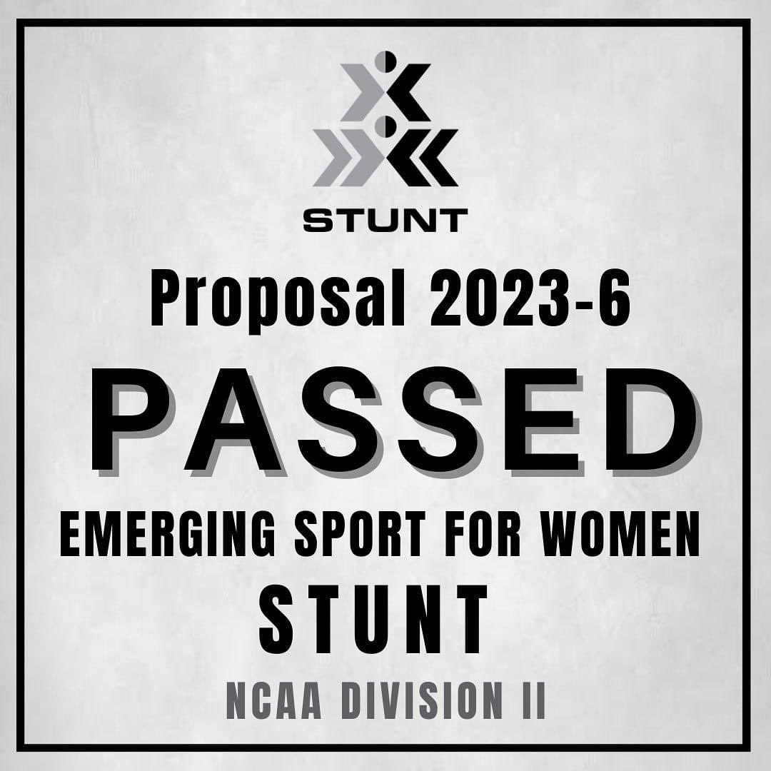STUNTtheSport's tweet photo. STUNT moves forward: expanding opportunities for female athletes! 💪🏻🖤🤍🥳 @NCAADII #emergingsport #titleix #STUNT #WomenSupportingWomen @usacheer https://t.co/k4Ae0KDfUG