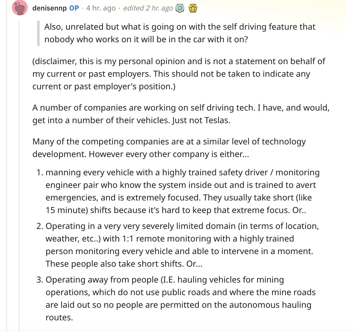 DavidZipper's tweet photo. This woman knows her stuff, and she pulls no punches:

"It's a joke in my field that if you pay for FSD, you're paying to be a crash test dummy." https://t.co/1HWqKBVPxg