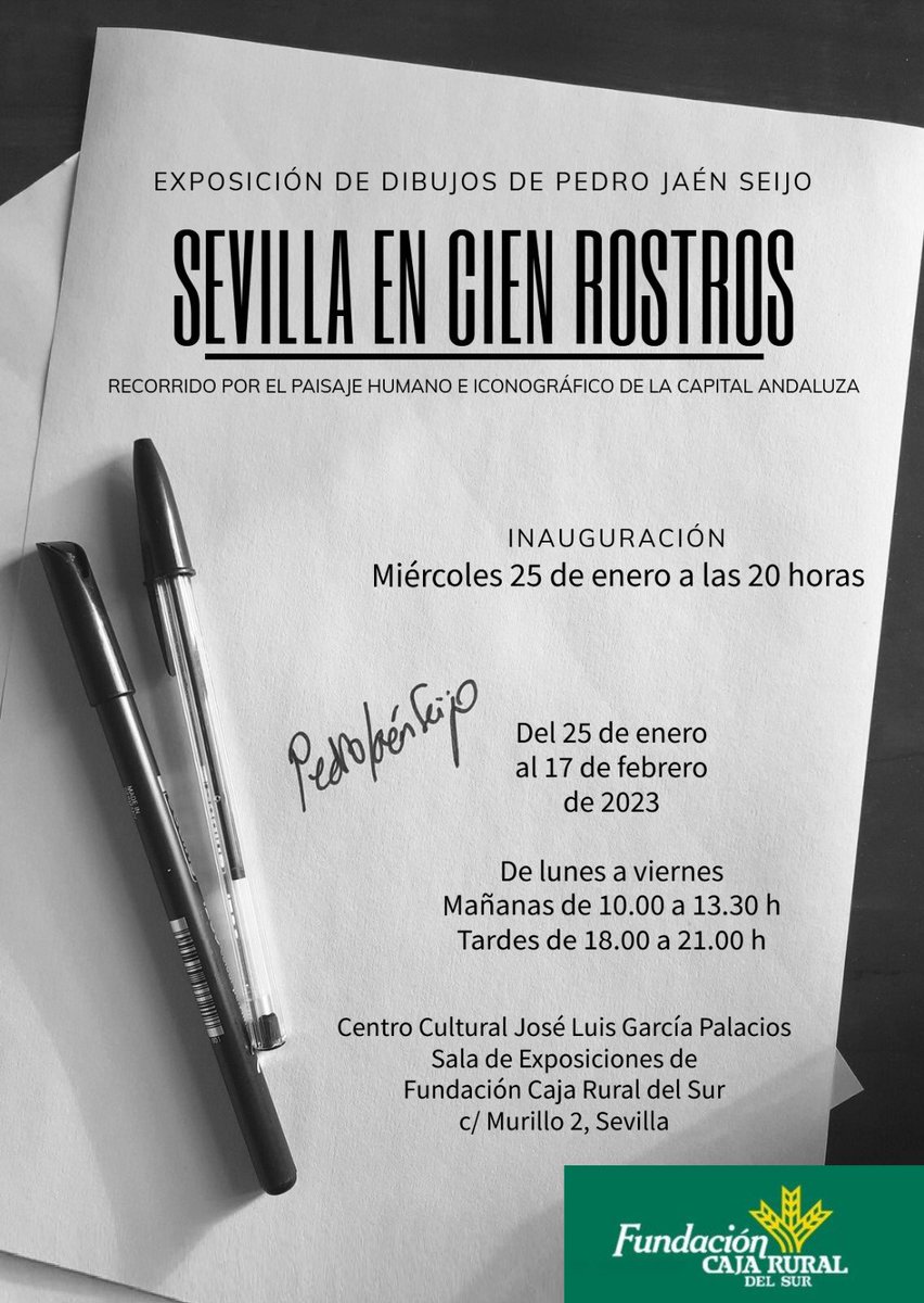 #Exposición de #dibujos de #PedroJaénSeijo: "Sevilla en cien rostros". <a href="/pedrojaenseijo/">Pedro Jaén Seijo ✍🏻 Retratista y dibujante</a> 

letralibre.es/2023/01/exposi…