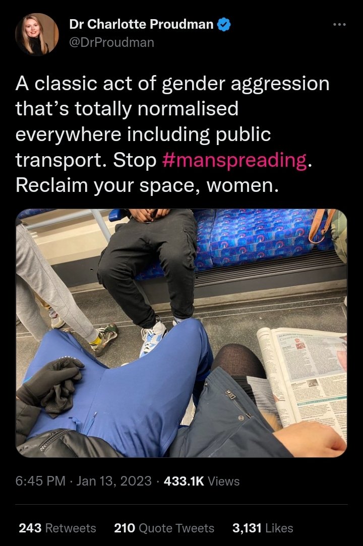 Imagine the uproar if a man on public transport took photographs of women like this.

Charlotte is the only predator I see here.

#ToxicFeminism
#CharlotteNeedsHelp
#creep
