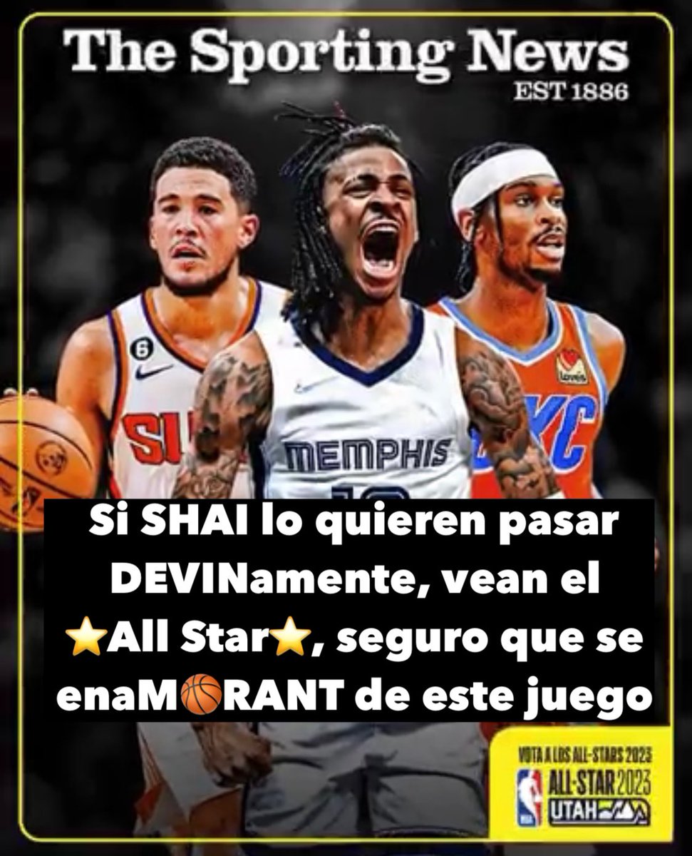 deportesyviajes's tweet photo. @NBAspain Ahí va mi titular con estos tres jóvenes “monstruos” que aseguran que el espectáculo NBA continúe muchos años.
“Si ⓈⒽⒶⒾ lo quieren pasar ⒹⒺⓋⒾⓃamente, vean el ⭐️All Star⭐️, seguro que se enaⓂ🏀ⓇⒶⓃⓉ de este juego”.
#AllAccessES https://t.co/6G4FX6Is9w