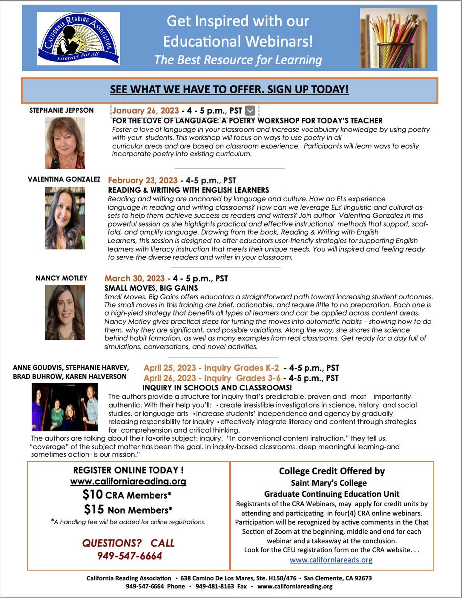 AilishJohnson1's tweet photo. CRA has a new line up of Webinars.  Come join us and learn together... There is still time to register for Thursday. @CRAreading https://t.co/kbF8uQyvit