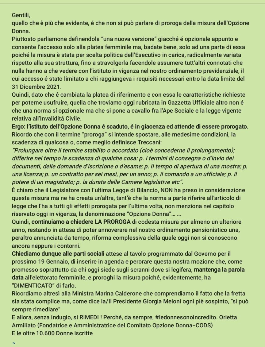 @mauriziolandini @PpBombardieri #LuigiSbarra @ellyesse @Deputatipd @repubblica @agorarai @OmnibusLa7  
#opzionedonnavogliamolaproroga #opzionedonnanonsitocca  
@GiorgiaMeloni @matteosalvinimi @ClaudioDurigon #giancarlogiorgietti @CalderoneMarina @w_rizzetto 
#noinonmolliamo