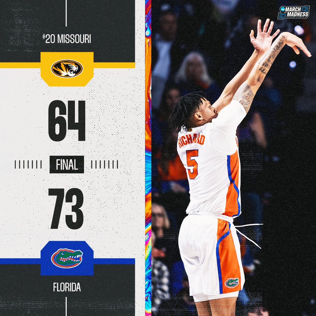 MarchMadnessMBB's tweet photo. GATORS GET IT DONE 👏

Florida hits 10 threes to take down No. 20 Mizzou 🔥 https://t.co/bIdE3S8uLW
