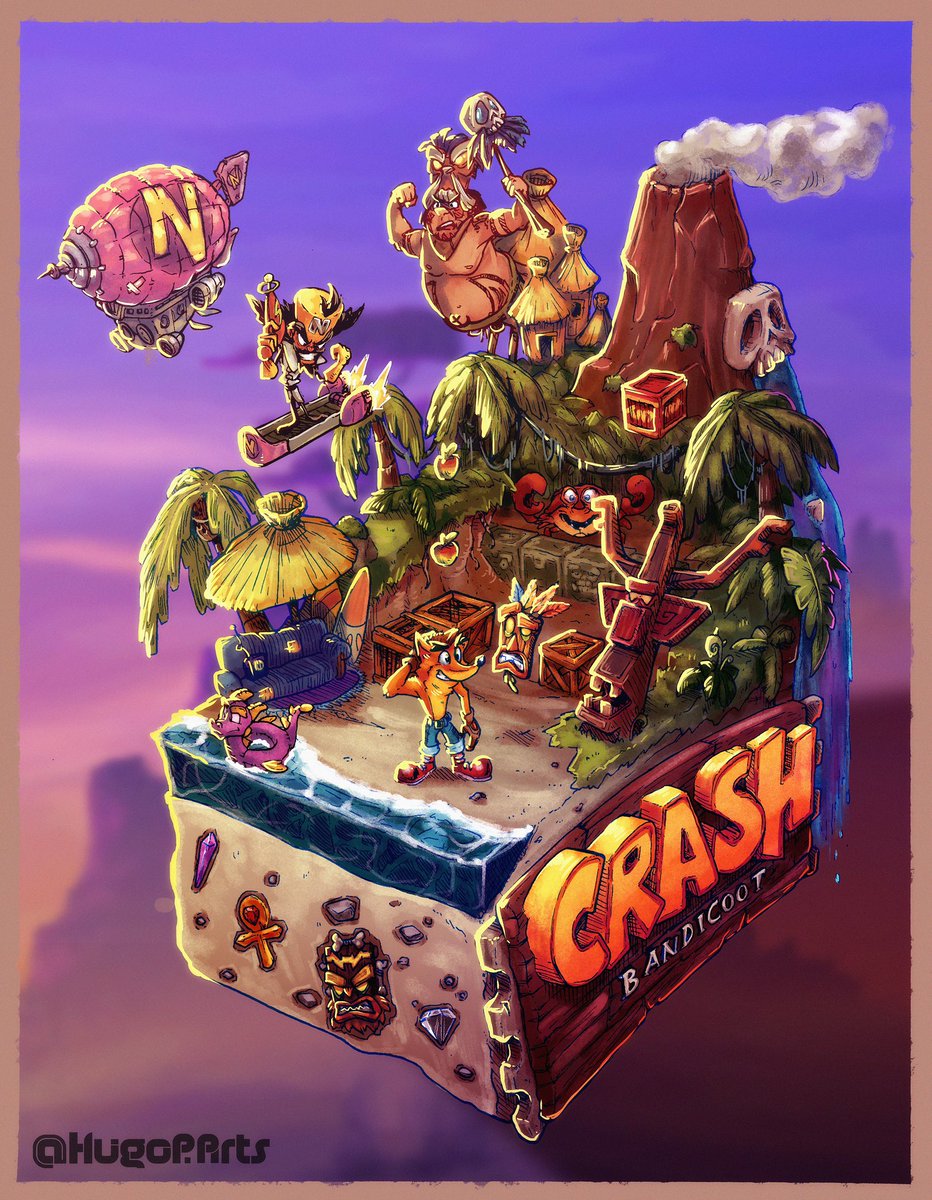 itshugosnook's tweet photo. Crash art is finished!
Really happy with how this #isometricnostalgia came out. It’s based on the PS1 classic but is heavily influenced by the wonderful redesigns @FromHappyRock and the Toys4Bob team did with Crash 4: it’s about time https://t.co/oYBbZbixSC