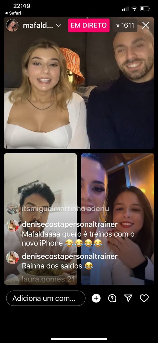 MiguelMartinho7's tweet photo. A Live da Mafalda e do Diogo Marques no Instagram com o Bruno e a Aurora.
#duplaazul #difalda https://t.co/CoFtqRzhCy