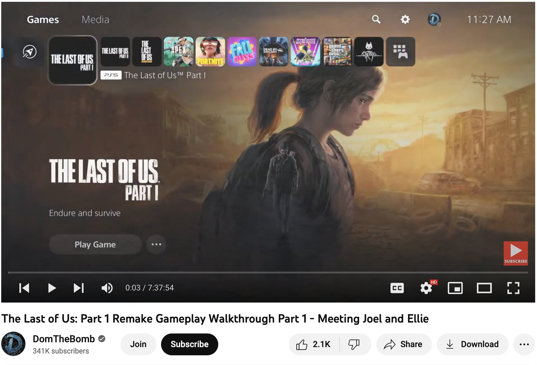 YouTube Gaming on Twitter: "One last watch before Sunday! #TheLastOfUs  @DomTheBombYT https://t.co/PzuShA0Fzc" / Twitter