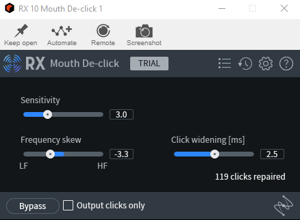 Just started trialing this little guy, <a href="/iZotopeInc/">iZotope</a>'s Mouth De-click plugin, and I think I'm in love. Gone from having to read a line OVER and OVER until I get a take without mouth noise to just being able to read my script, it's voodoo. Potentially a total game changer for me 😃
