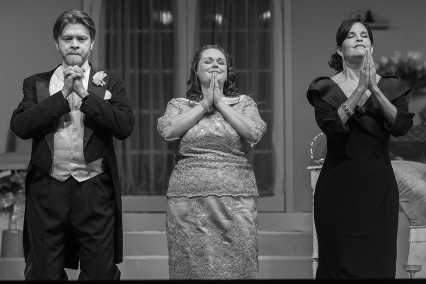 ed_director's tweet photo. The comedy “It’s Only A Play” opens January 19 at CLT. Pictured here L to R in a scene from the show are Brian Pfohl (playwright Peter Austin); Jamie Bannister (producer Julia Budder); and Jen Groover (actress Virginia Noyes).  https://t.co/PjhNAlArWG. Photo DNA Photography. https://t.co/DgH7FK6mff