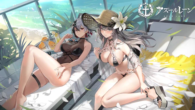 カリブディスとブリュンヒルデのローディングイラストを描かせて頂きました!! #アズールレーン 