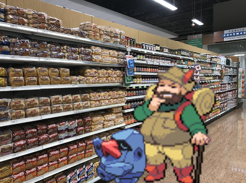 Compass_Pokemon's tweet photo. Hello everyone! My trainer and I are at the store today! He's making sandwiches...Which bread is best, I wonder? 🗿 #Pokemon #Pokeganda #NosepassPosting #TrainerReveal #MyTrainerAndMe https://t.co/uHblrplDot