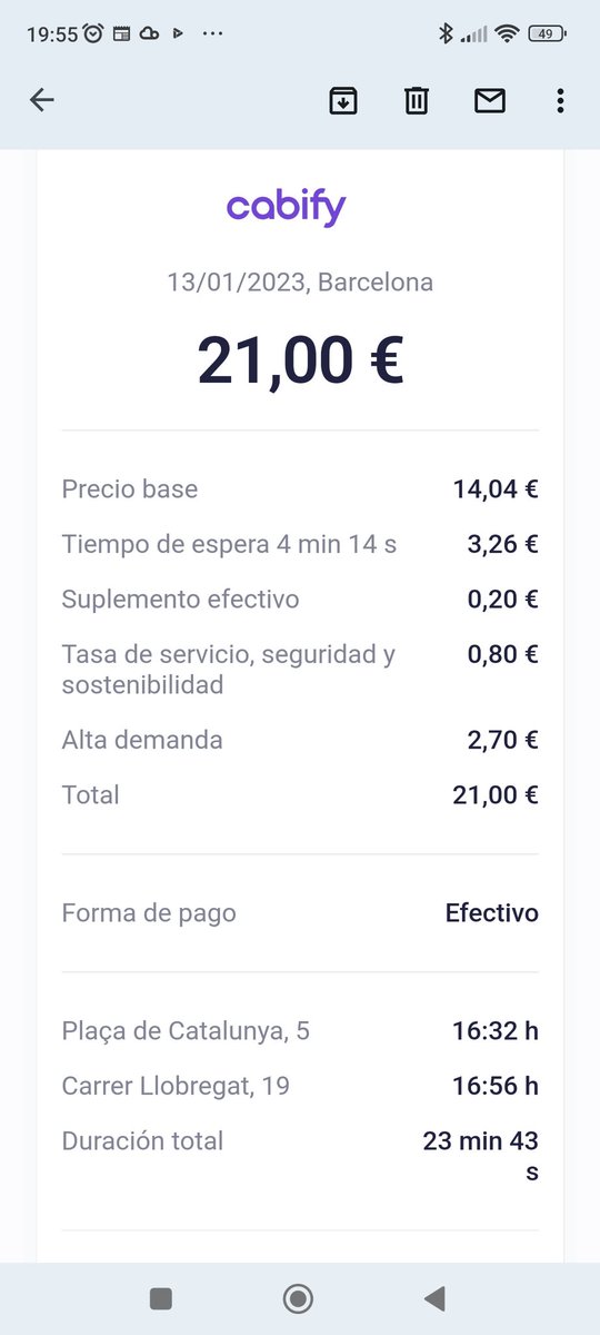 GMustico's tweet photo. Bueno... El robo legal.. 
El precio estimativo era 11.86.
El conductor no estaba dónde la dirección así y todo.... 21 euros...
 Que no los engañen mejor un taxi
Primera y última vez que lo utilizo https://t.co/k3CyQS7pTG