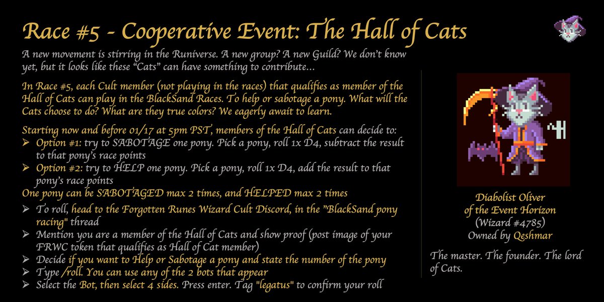 Murdered ponies

Rumors of raptors

The presence of war elephants

AND the entrance of the distinguished Hall of Cats?

The stability of the BlackSand Races MUST be maintained.