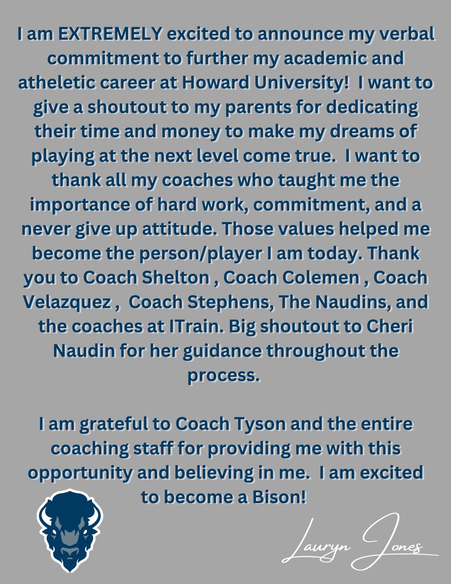 laurynjones_3's tweet photo. Headed to The Mecca!! Excited to announce my verbal commitment to Howard University! #HU #TheMecca #BleedBlue @ToriTyson @HUBisonSoftball @CSA_Athletes @TexasGlory @LeeVelazquez06 https://t.co/dtNWiaBf1o