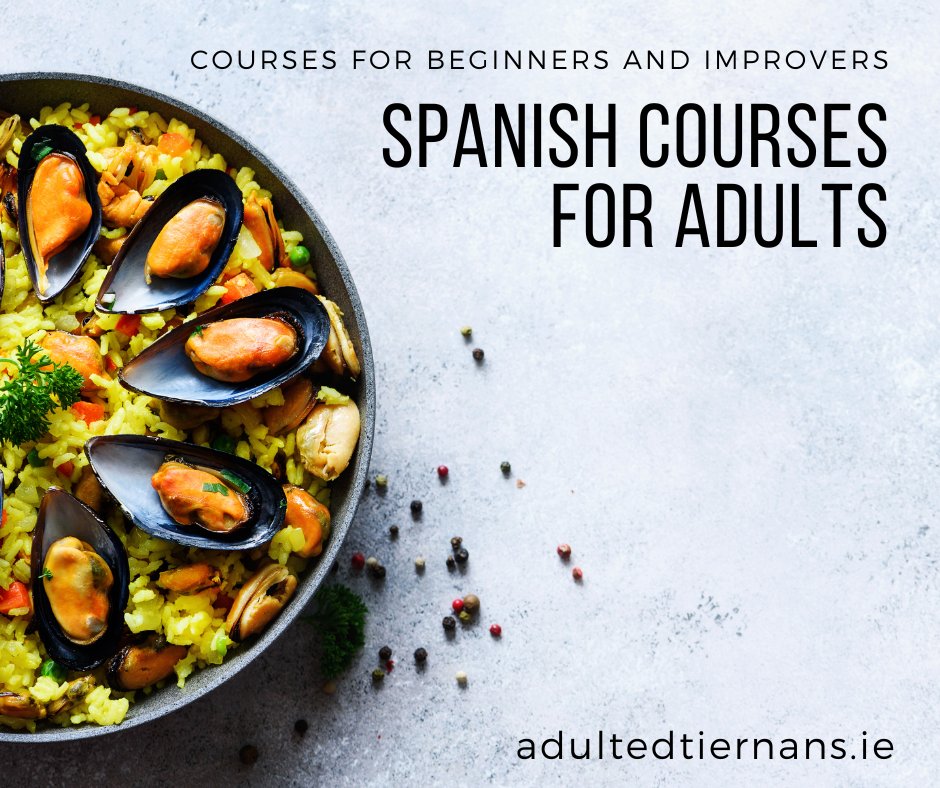 TiernansAdEd's tweet photo. SPANISH CLASSES FOR ADULTS

Spanish Beginners (Wed 6:30-8:00pm; 10 weeks) will introduce the language. Spanish Improvers (Wed 8:00-9:30pm; 10 weeks) is for those who have a basic knowledge and want to improve.

https://t.co/XAonKqH5pF. 
Classes start: w/c 23 Jan. https://t.co/TBKFV3Bbdr