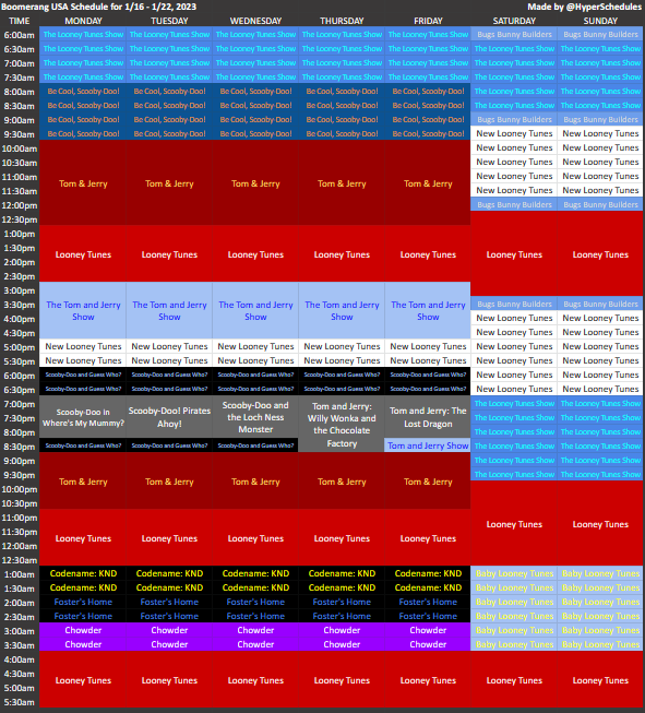 HyperSchedules on Twitter "Boomerang USA schedule for 1/16 1/22