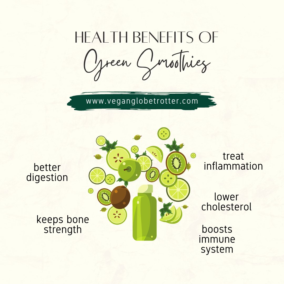 Green smoothies are a lot healthier than fruit/veggie juices. Here are 8 benefits of green smoothies. 💚 Tag a friend who needs to see this today. 

#veganuary #smoothies #veganrecipes #vegan #fruits #green #wellness #health #vegantips #veganglobetrotter