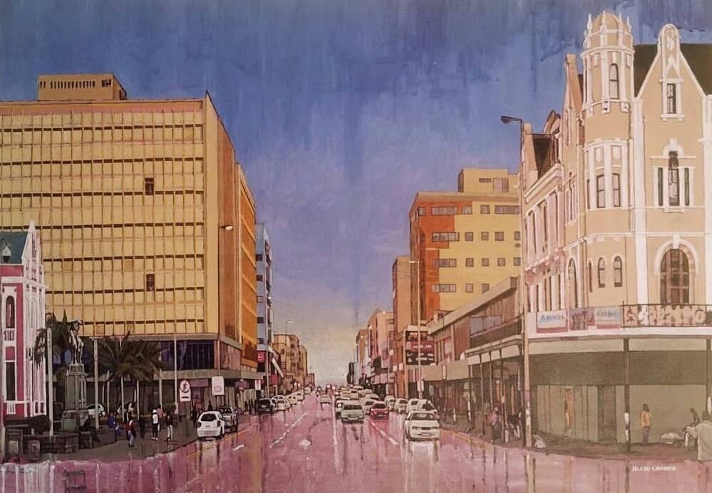 ZwangaMukhuthu's tweet photo. Remarkable paintings of the East London CBD by artist Lwando Hlazo. If you are interested in his work, this is his number: 0824222690. https://t.co/6DAogt54cq