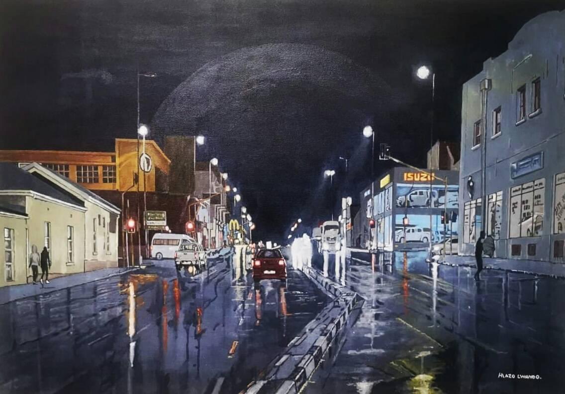 ZwangaMukhuthu's tweet photo. Remarkable paintings of the East London CBD by artist Lwando Hlazo. If you are interested in his work, this is his number: 0824222690. https://t.co/6DAogt54cq