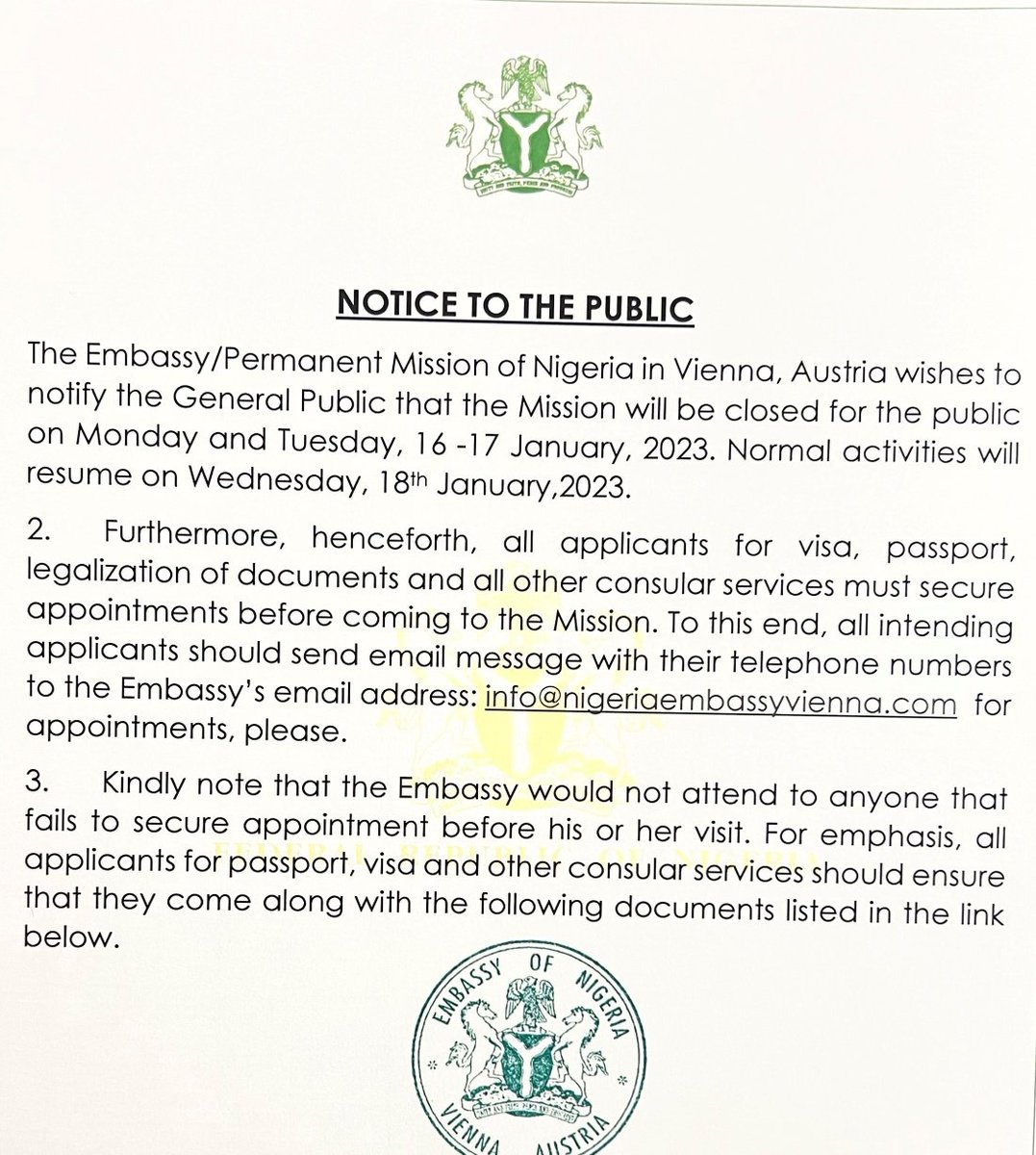 Embassy/Permanent Mission of Nigeria, Vienna tweet media