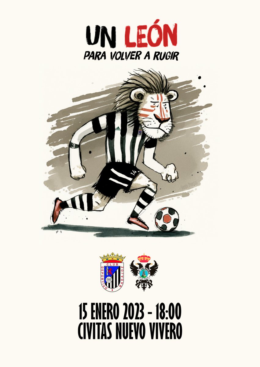 Serpunino's tweet photo. Un 🦁 para volver a rugir

@CDBadajoz 🆚 @CFTalavera
🗓️15 Enero 2023 
🕕18:00
🏟️Estadio Civitas Nuevo Vivero https://t.co/239dGX44W9