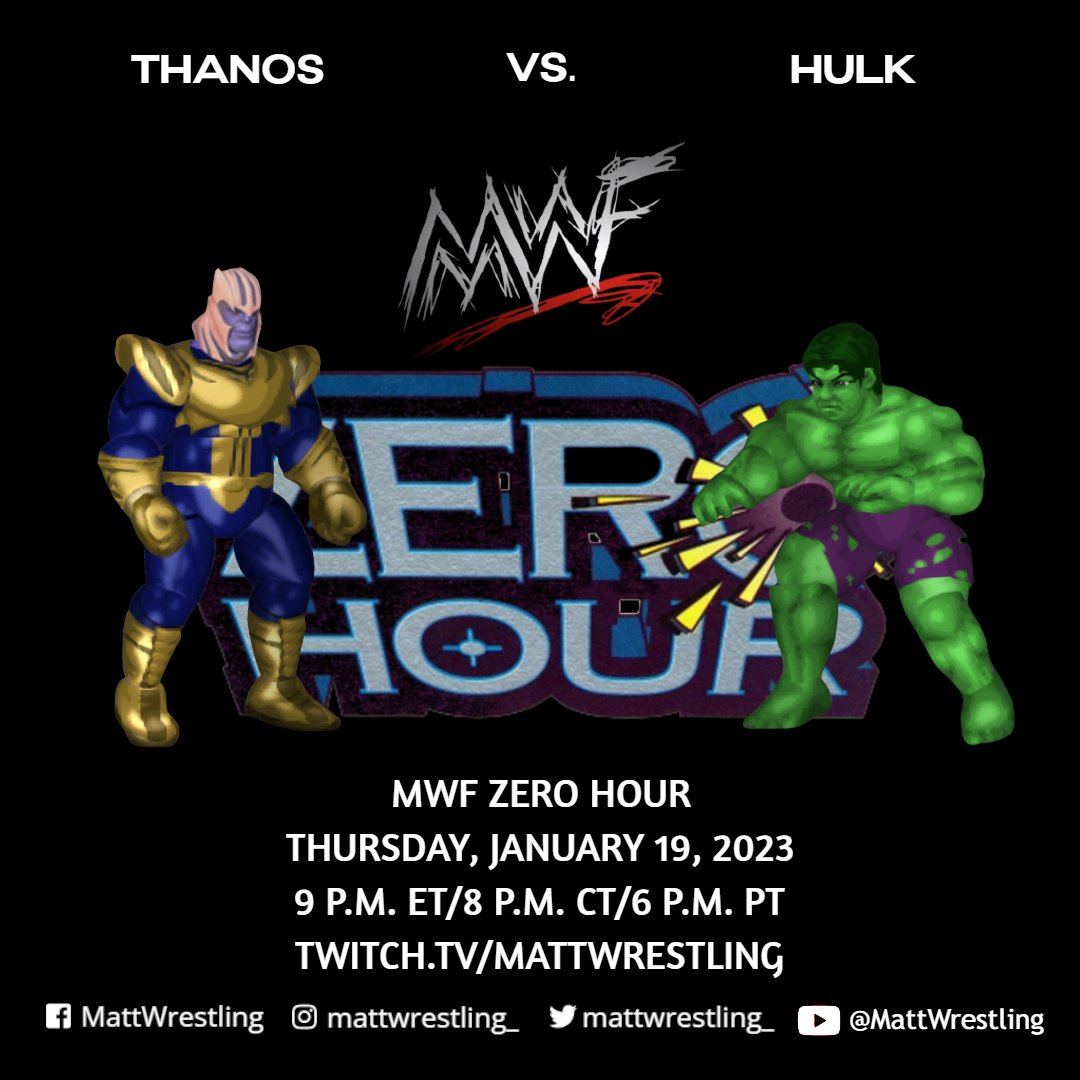 MattWrestling_'s tweet photo. Thanos looks to continue his reign of terror across the MWF, but at MWF Zero Hour, he faces perhaps his toughest test to date in the form of the Hulk!
#MattWrestling #MWFZeroHour #MWFMattitude #FireProWrestling #FPWWorld https://t.co/Q21VhTmw29