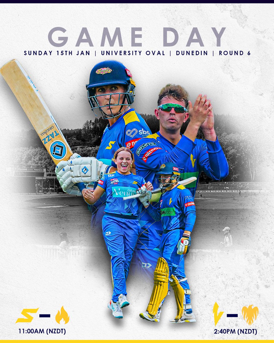 OtagoCricket's tweet photo. GAME DAY! Who's ready? Catch the first ball live at 11am (NZDT) on @sparknzsport!

@SuperSmashNZ 
#otagosparks #otagovolts #SuperSmashNZ https://t.co/p9rq55eSMf
