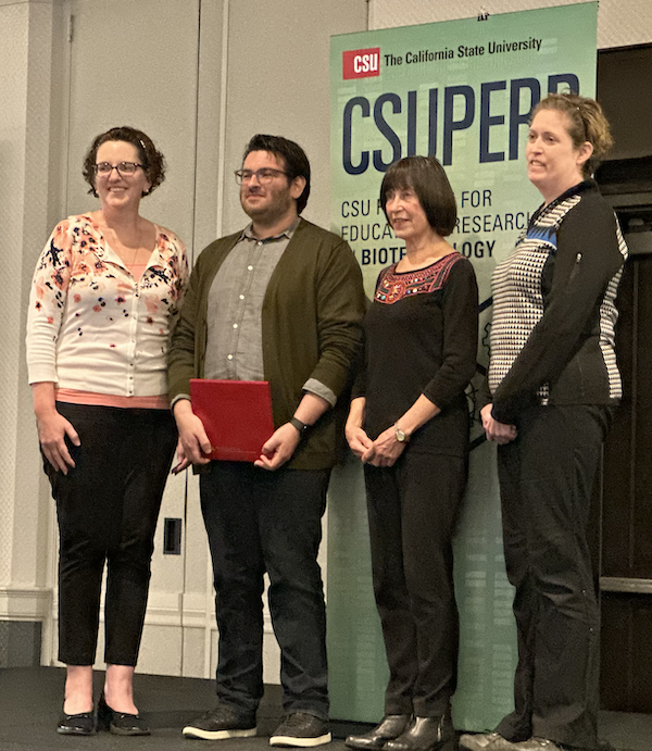 sgpombe's tweet photo. Congratulations to Eden Awardee Anthony Perez for their #glycomimetics graduate research with mentor Dr. Katherine McReynolds @sacstate, Dr. Lisba Fowler, & Dr. Karen Crowhurst @csun #CSUPERB @calstate https://t.co/SVaptjFmwh