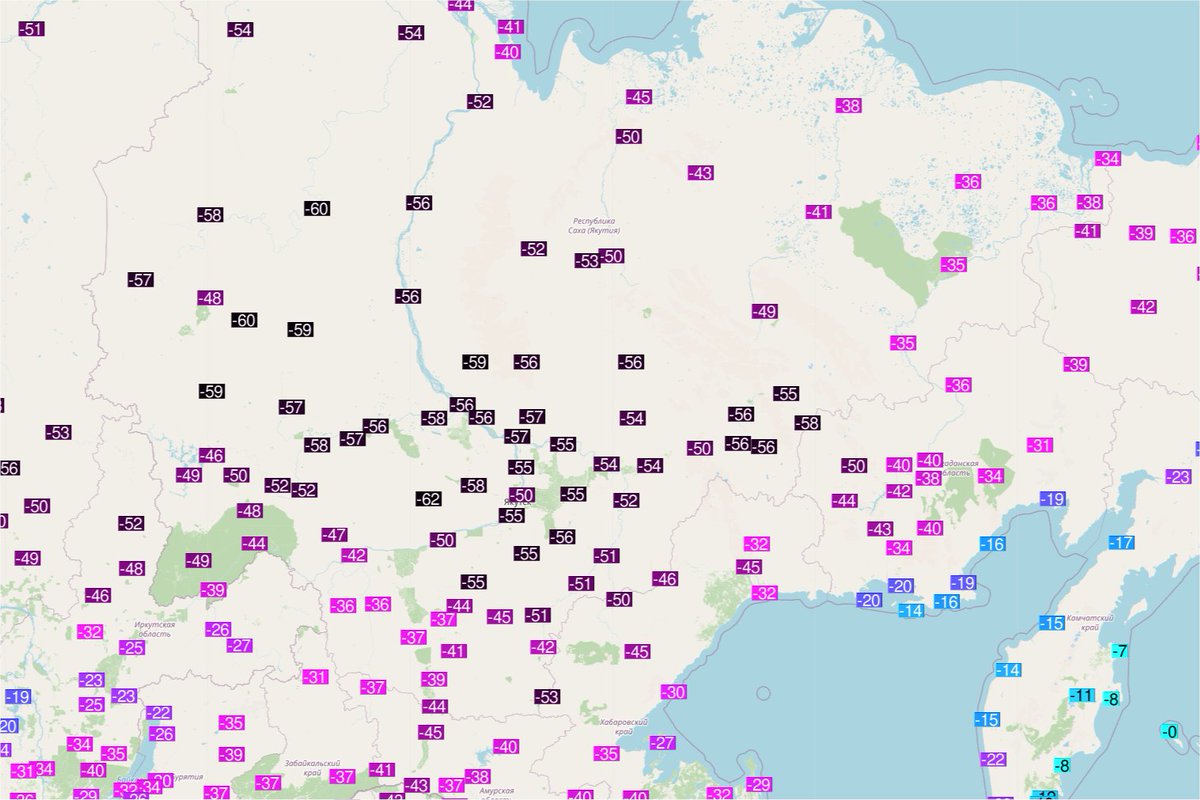 -62.4°C de minimale définitive à Tongulakh, soit un nouveau record absolu de froid pour la station et la valeur la plus froide en Russie en janvier depuis 40 ans.

L'amplitude thermique de la station dépasse donc les 100°C, le record de chaleur étant de 39°C. 