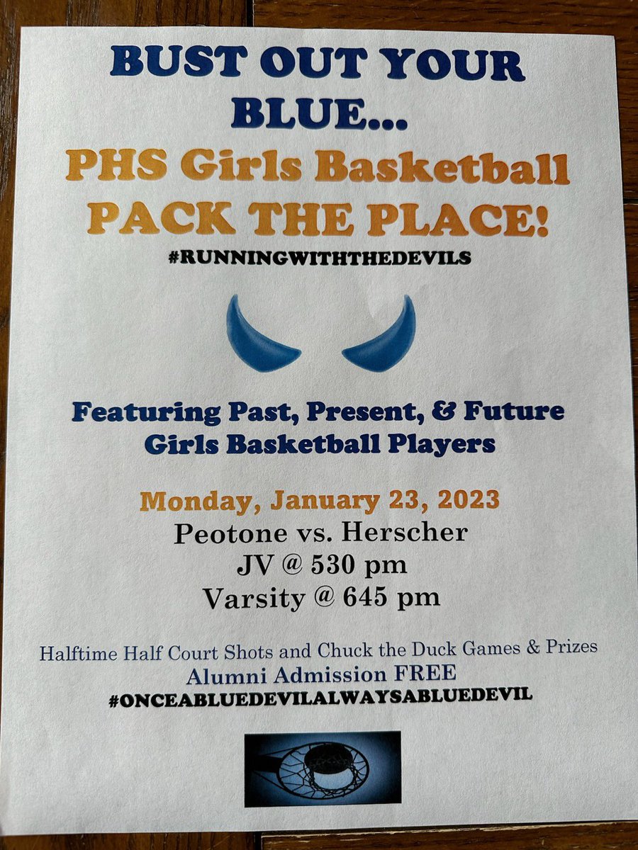 Ken_Chenoweth's tweet photo. Come on out and watch the Peotone Blue Devil’s in action, Monday January 23rd. #PackThePlace #RunningWithTheDevils https://t.co/XElCPaJGgI