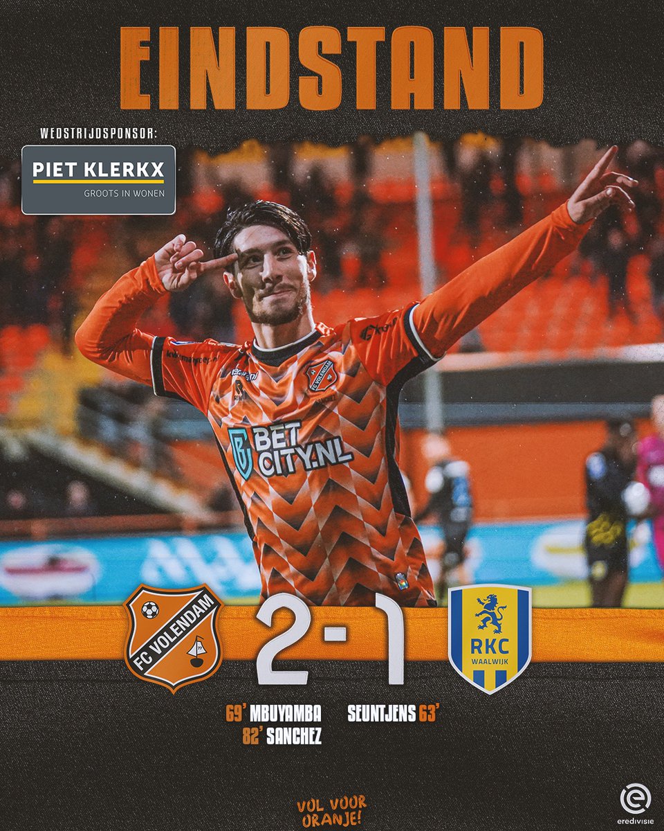 fcvolendam's tweet image. 🟠⚫️ ✘ 🟡🔵

🫡 De eerste thuisoverwinning in 2023 is een feit!

#VOLRKC