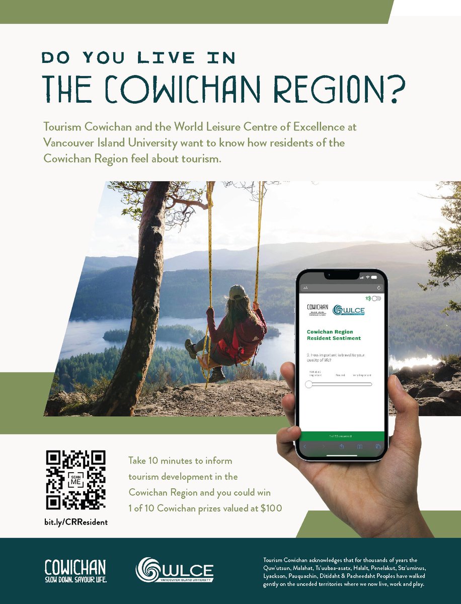 Do you or someone you know live in the Cowichan Region? If so we really want to hear what you think about tourism in your community and the region.

surveymonkey.com/r/cowichanresi…