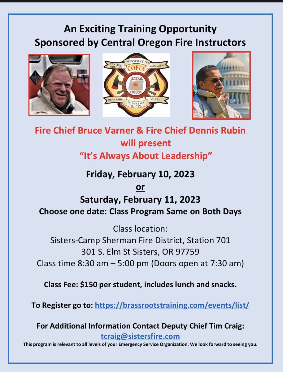 ChiefRubin's tweet photo. There are only 10 seats left for Saturday ONLY, so don’t delay, register today!  This program will sell out. Remember, the first rule of Leadership (and education) is to “Show Up.”  We hope to see you in Sisters, Oregon. #BeThere #OrBeSquare @chief7100 https://t.co/zYCi3iwKp4