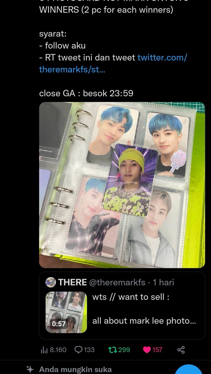 _casperv's tweet photo. @theremarkfs Doneee, wishh me luck, semoga kali ini bisa menang giveaway udah capek beberapa kali ikut GA ga pernah menangg semogaa ini menangg aamiinn 🙏🙏

MAUU BANGEETT PC MARKK LEE https://t.co/x7AhsHJQ0X