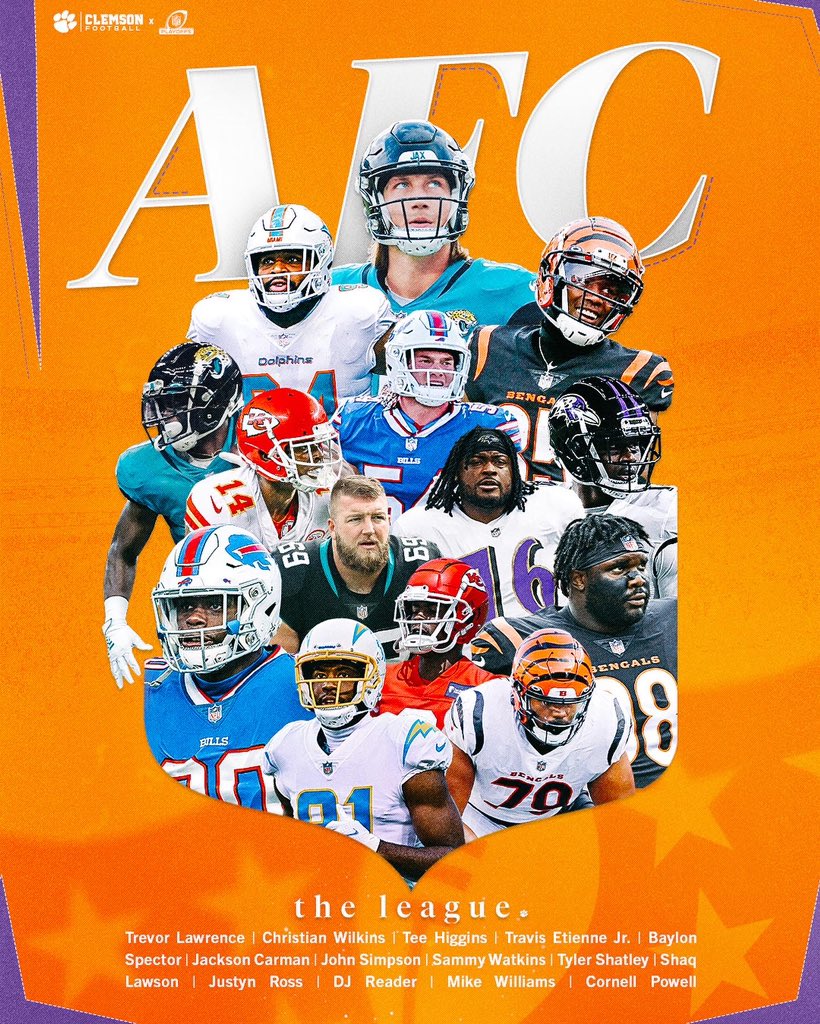 ClemsonFB's tweet photo. the only school in the country with a guy on every playoff team 🐅 https://t.co/dlZ2wPxdXQ