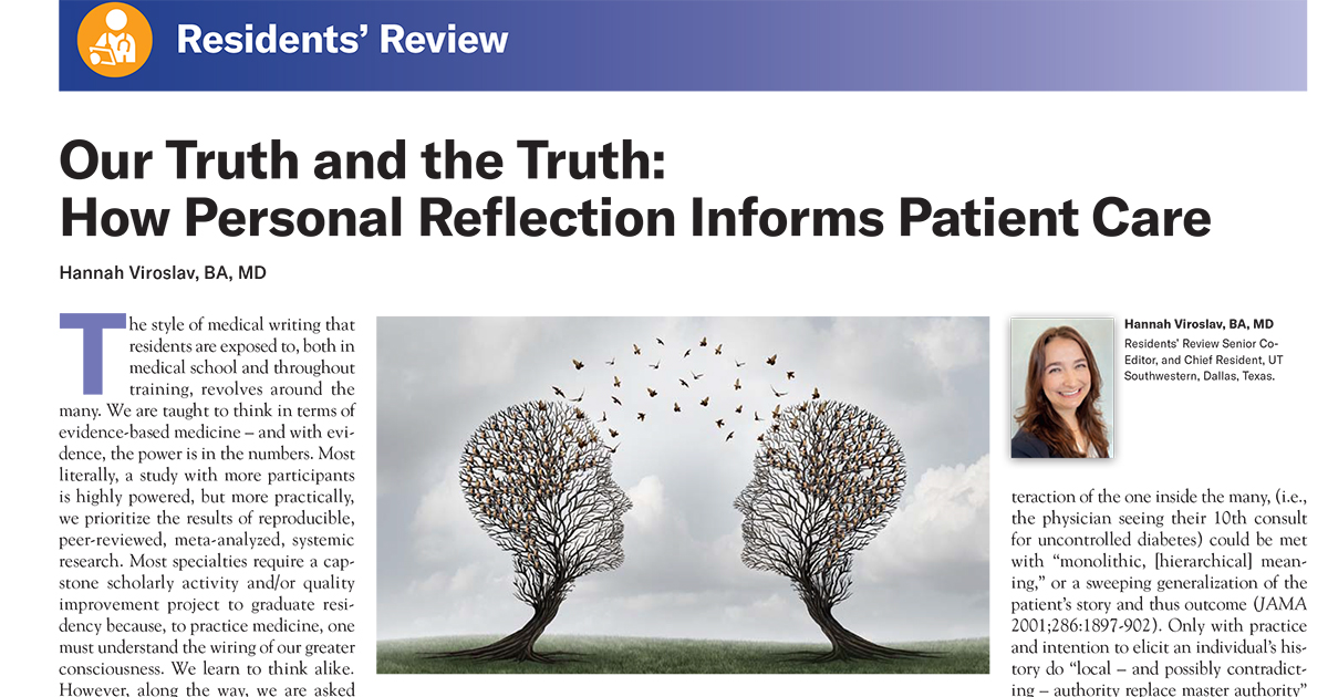 ASAMonitor's tweet photo. Read the latest Residents’ Review article by Dr. Viroslav from @UTSWNews
Our Truth and the Truth: How Personal Reflection Informs Patient Care
▶️ https://t.co/p4Ev9JyJ04
@hannahviro #AnesRes https://t.co/diXtNRW5bS