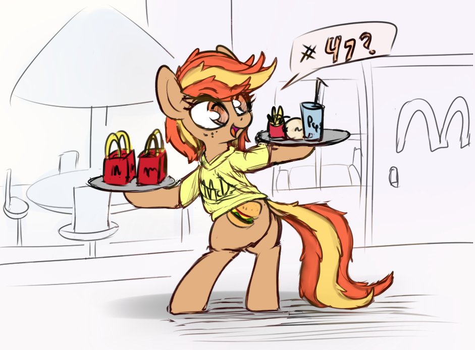 Firenhooves4Kid's tweet photo. Burger pony has your order #mlp https://t.co/Ms64MSgRVz