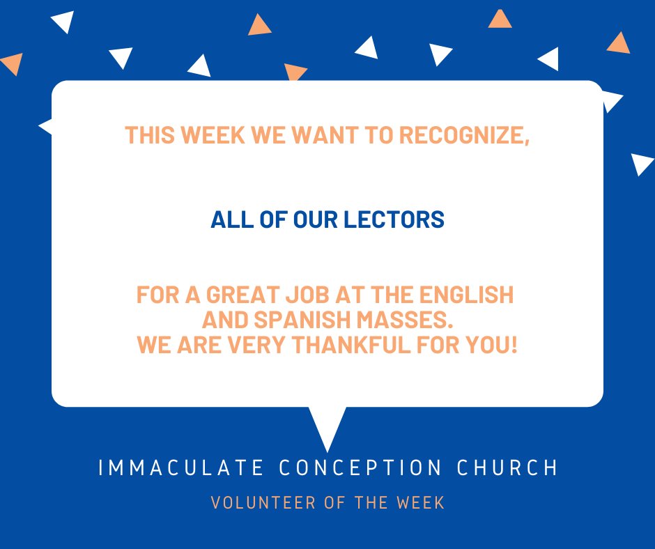 IC_Church's tweet photo. Thank you to our Volunteers of the Week for putting their talents to work and being Lectors for our Masses. We are blessed to have such talented parishioners. Thanks! https://t.co/n6ITXll02H