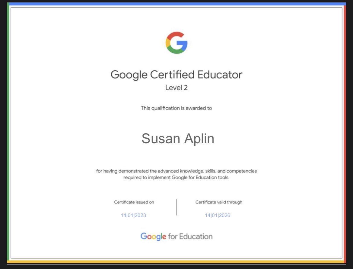 AplinEDU's tweet image. ✅Renewed my Google Certified Educator Level 2 today  #GoogleCertification 
 @GoogleForEdu
