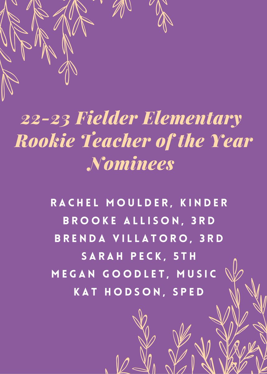 Help us congratulate all our Rookie Teacher of the Year Nominees! We are so glad they picked FE! They are valuable members of our school family 💜 

#fielderpride
#WeLeadTX
<a href="/katyisd/">Katy ISD</a>