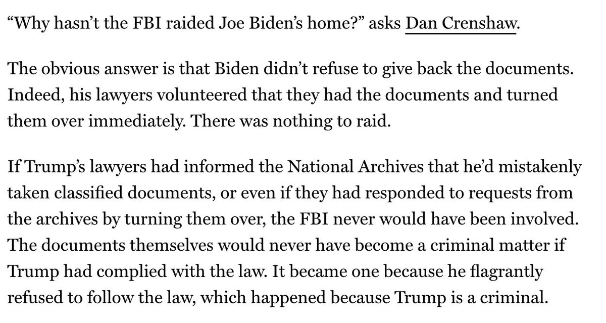 Why, Trump defenders demand, isn't Biden being treated like a criminal? Because he isn't one nymag.com/intelligencer/…
