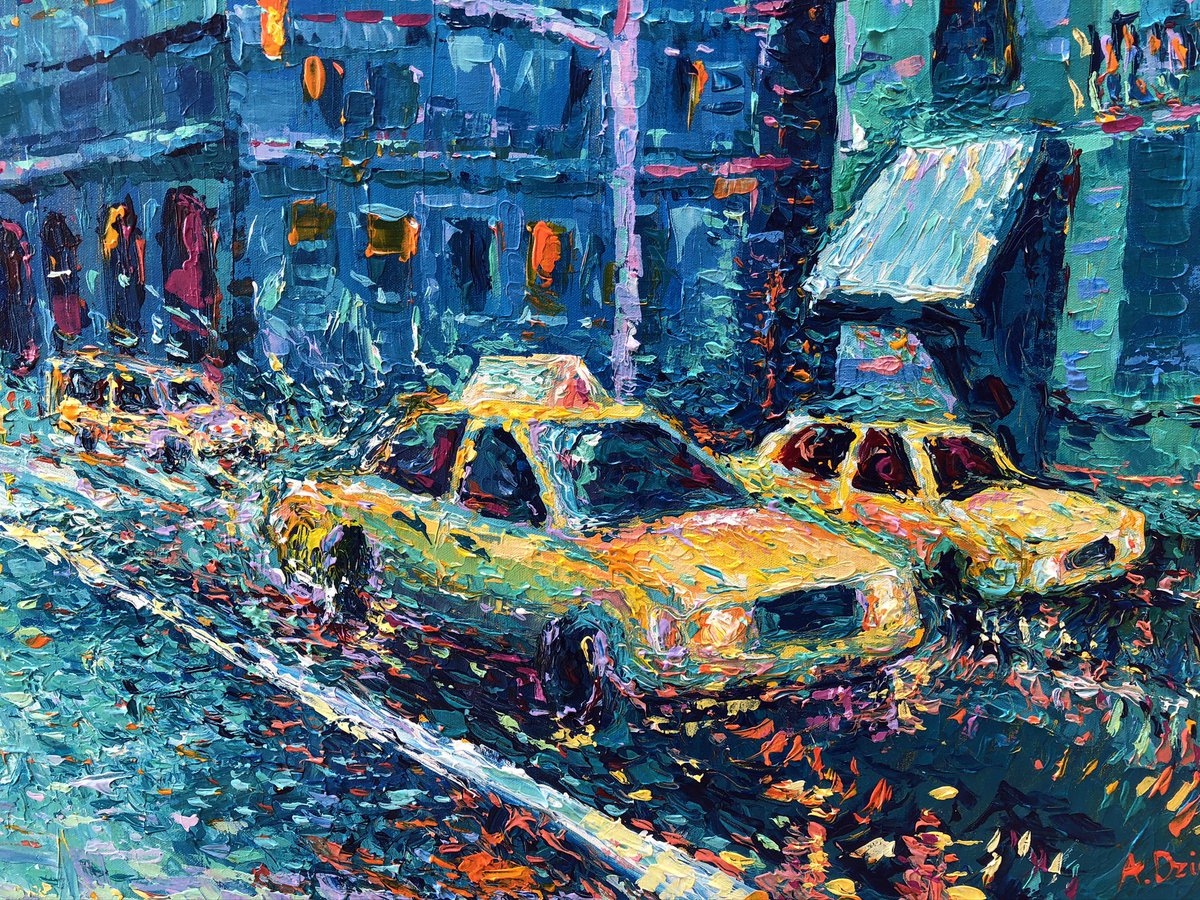 “Rainy day in New York” painting detail. #originalpainting #buyart #paintingforsale #newyorkpainting #newyork #manhattan #cityscape #vibrantpainting #paletteknife #nyc #streetsofnewyork #artgallery