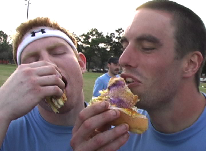 Wisconsin <a href="/hodaglove/">Hodag Ultimate</a> players eating king cake after their 5th straight Mardi Gras title (2008)