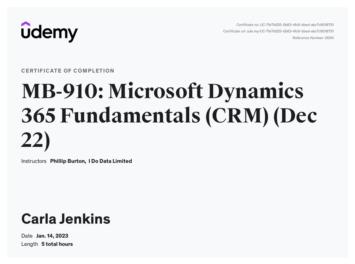 #SaturdayMoativtion Just completed idodatacom MB-910 #MSDynamics365 #CRM Fundamentals #Udemy. #IDoData #msdyn365 #Dynamics365 #customerexperience #customerservice