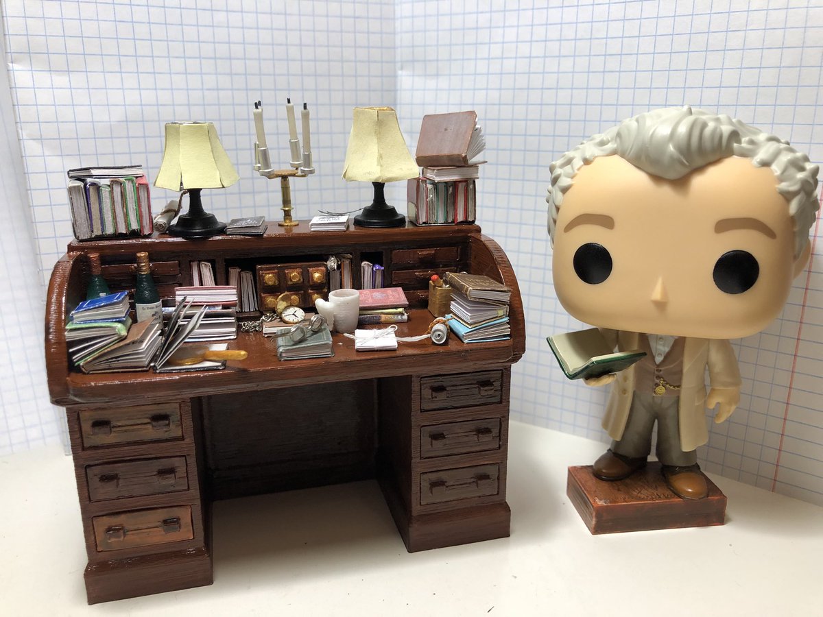 Paul_505s's tweet photo. Hey everyone, I would like to show you a handmade miniature Aziraphale’s desk which I made last year as a present for wonderful @Disc0rdantimp 
(FunkoPop Azi for scale)

@GoodOmensPrime @michaelsheen @neilhimself 
#GoodOmens #aziraphale #GoodOmensFanArt #goodomens2 #handmade https://t.co/Yf12qD7xfM